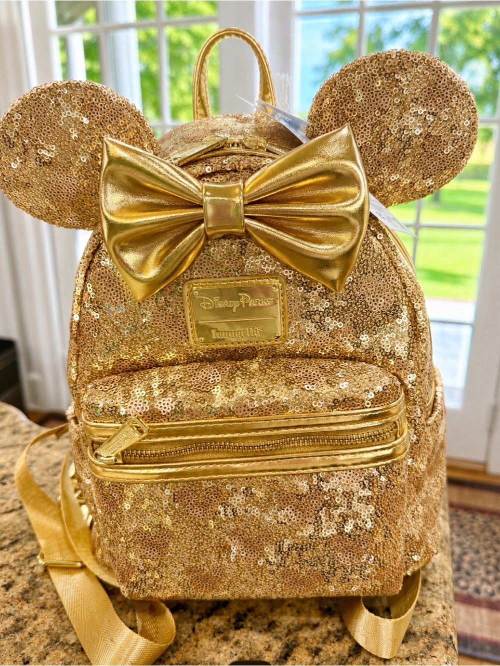 Disney Gold Sequin Minnie Ear Mini Backpack with Bow